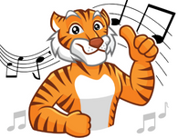  picture of cartoon tiger with music notes